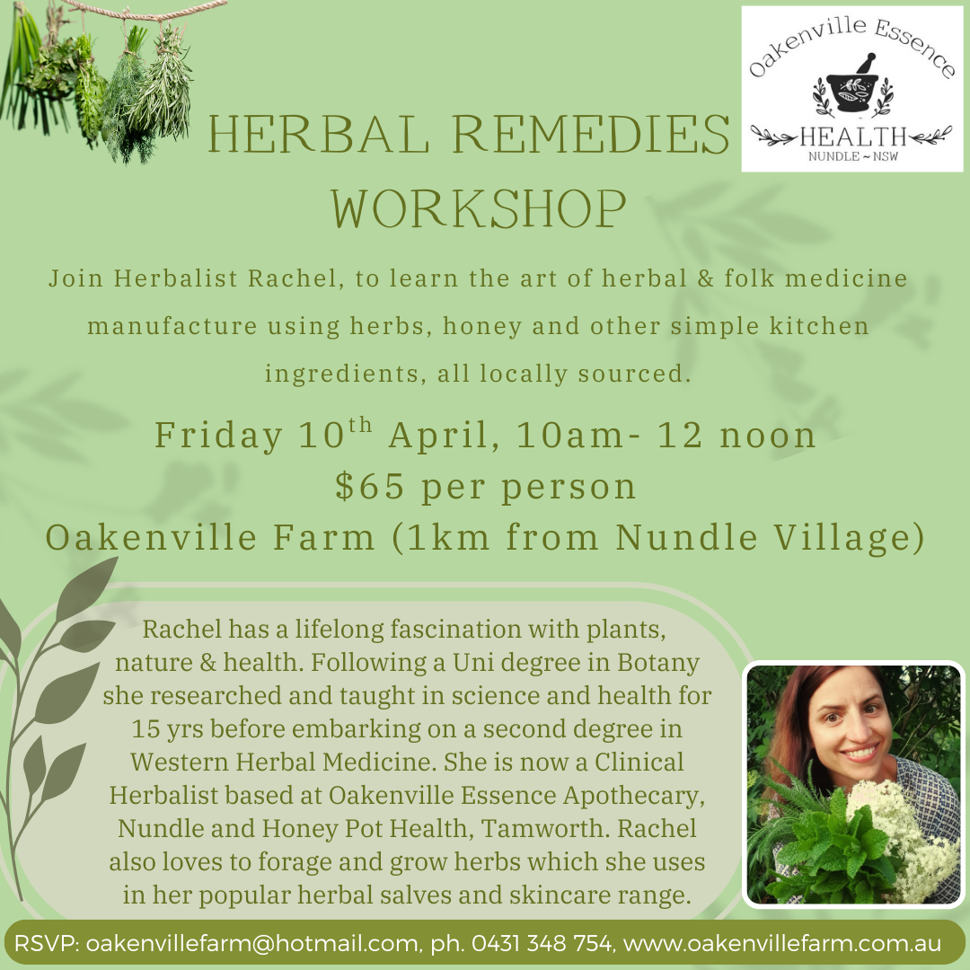 Herbal Remedies Workshop 10th April 10am-12 noon